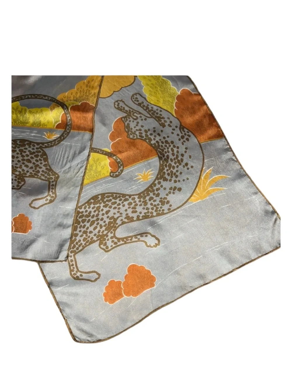 Sally Gee Silk Scarf Japan Big Cats Leopard Tiger Hand Rolled WPL 13407 Vintage